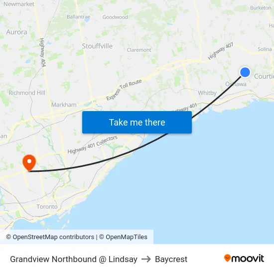 Grandview Northbound @ Lindsay to Baycrest map