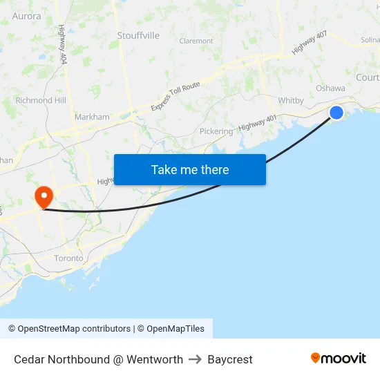 Cedar Northbound @ Wentworth to Baycrest map