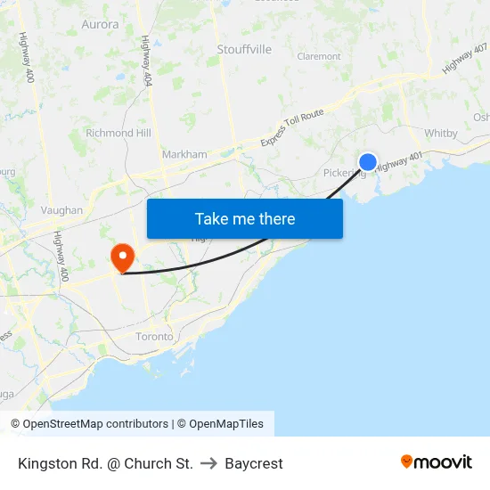 Kingston Rd. @ Church St. to Baycrest map