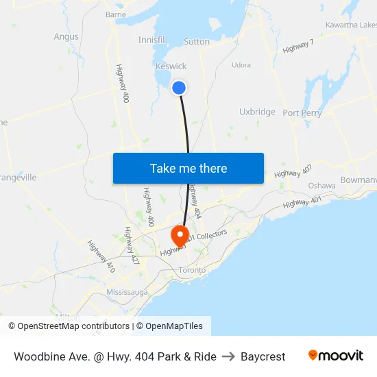 Woodbine Ave. @ Hwy. 404 Park & Ride to Baycrest map