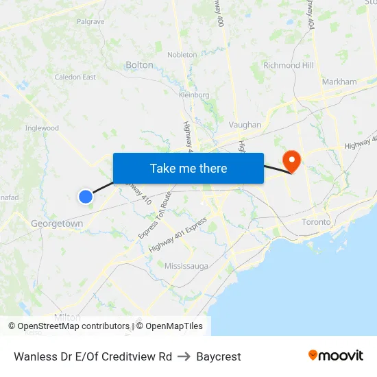 Wanless Dr E/Of Creditview Rd to Baycrest map