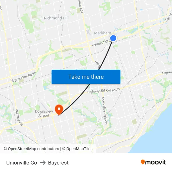Unionville Go to Baycrest map