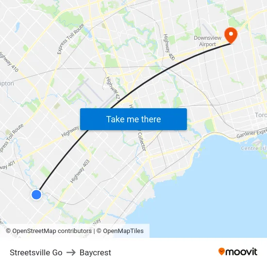 Streetsville Go to Baycrest map
