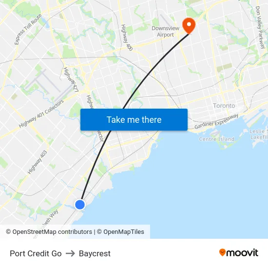 Port Credit Go to Baycrest map