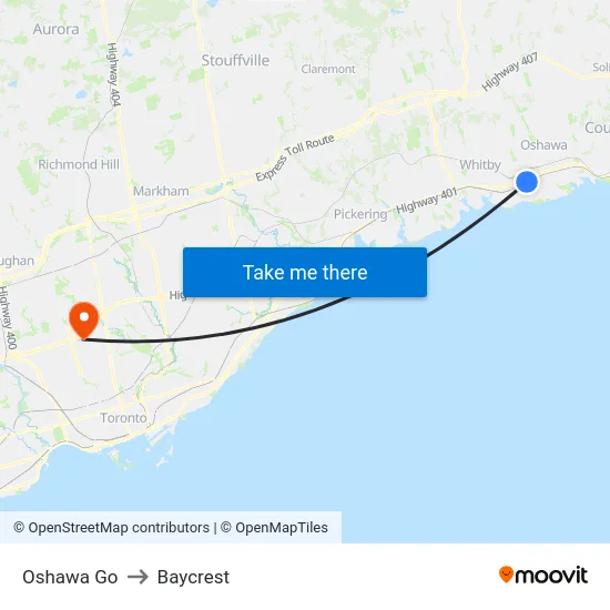 Oshawa Go to Baycrest map