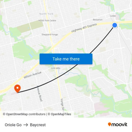 Oriole Go to Baycrest map