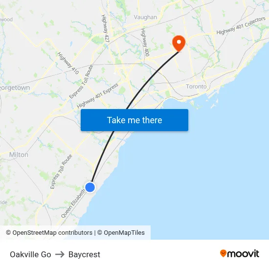 Oakville Go to Baycrest map
