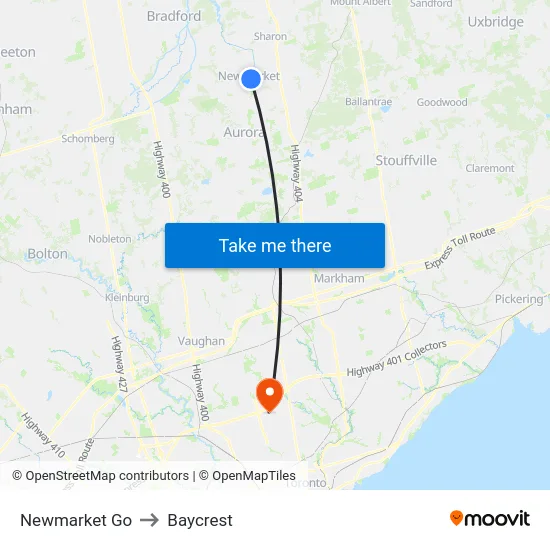 Newmarket Go to Baycrest map