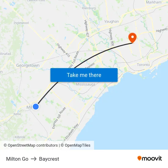 Milton Go to Baycrest map