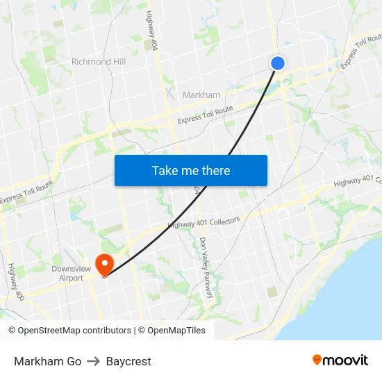 Markham Go to Baycrest map