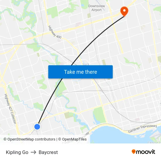 Kipling Go to Baycrest map