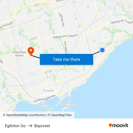 Eglinton Go to Baycrest map