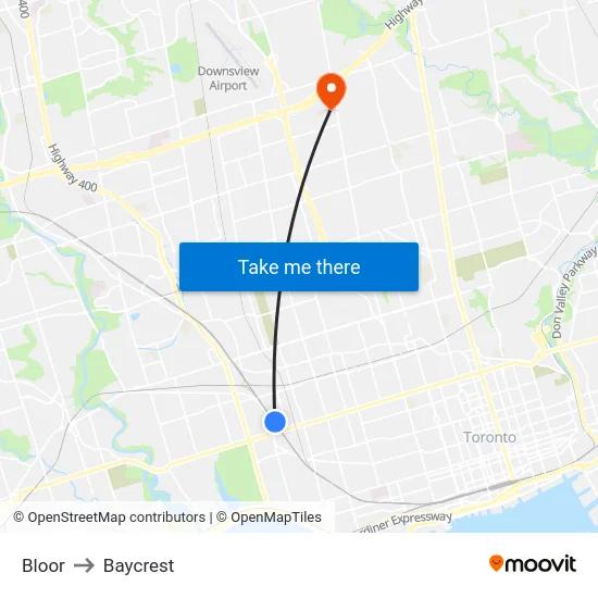 Bloor to Baycrest map