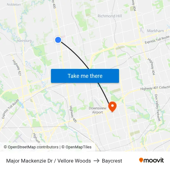 Major Mackenzie Dr / Vellore Woods to Baycrest map