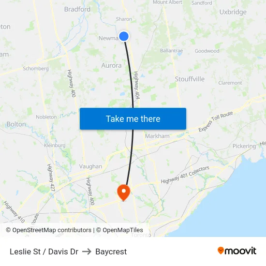Leslie St / Davis Dr to Baycrest map