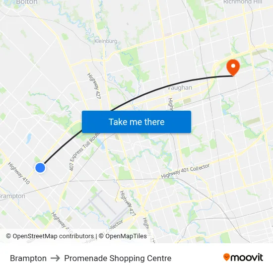 Brampton to Promenade Shopping Centre map