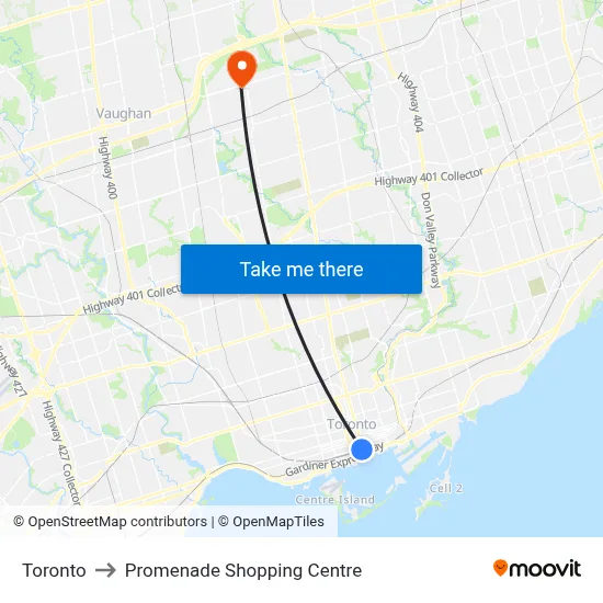 Toronto to Promenade Shopping Centre map