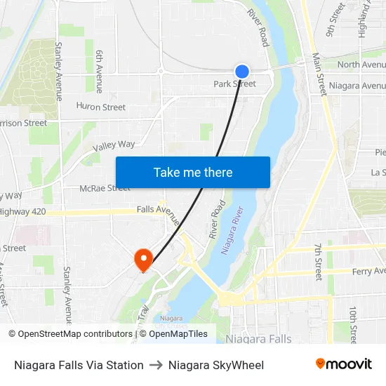 Niagara Falls Via Station to Niagara SkyWheel map