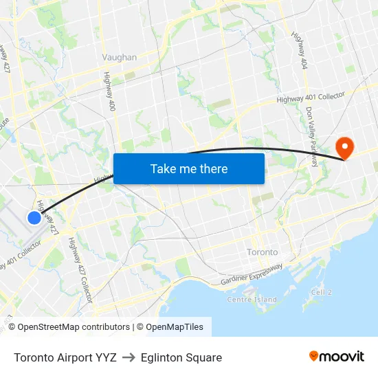 Toronto Airport YYZ to Eglinton Square map