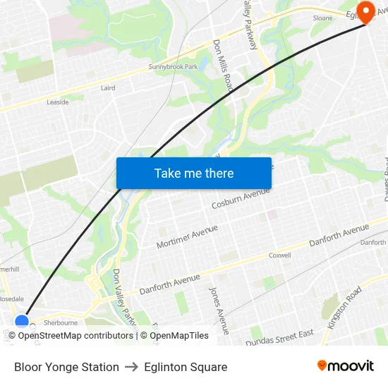Bloor Yonge Station to Eglinton Square map