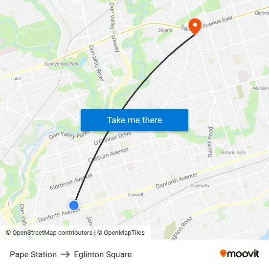 Pape Station to Eglinton Square map