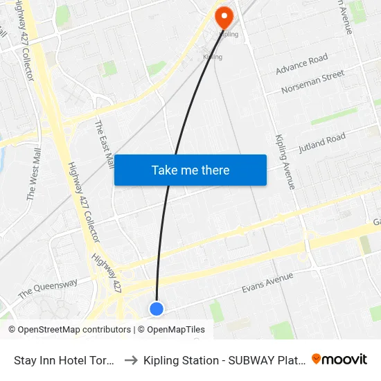 Stay Inn Hotel Toronto to Kipling Station - SUBWAY Platform map