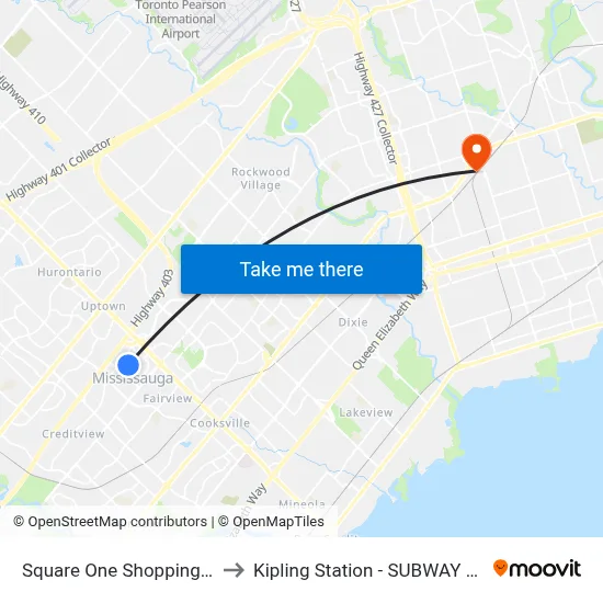 Square One Shopping Centre to Kipling Station - SUBWAY Platform map