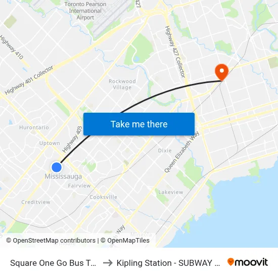 Square One Go Bus Terminal to Kipling Station - SUBWAY Platform map