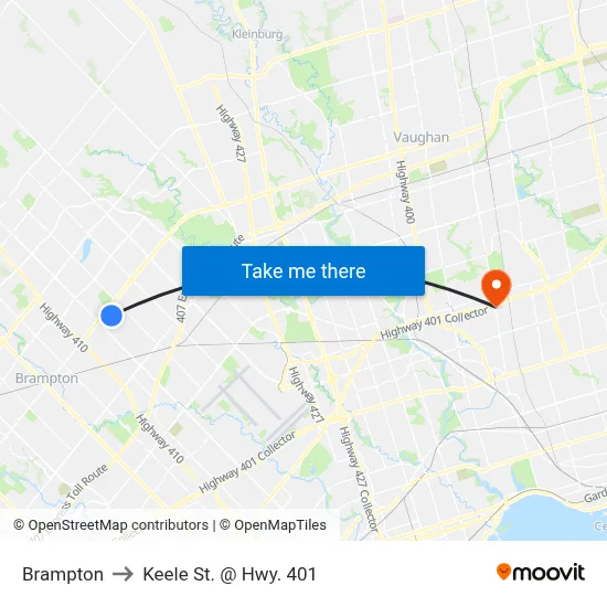 Brampton to Keele St. @ Hwy. 401 map