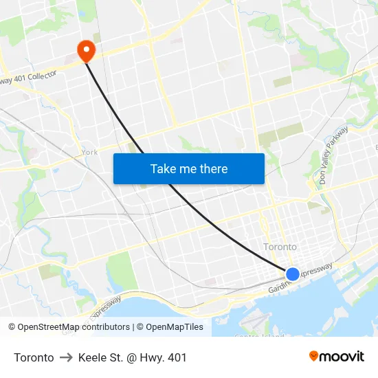 Toronto to Keele St. @ Hwy. 401 map