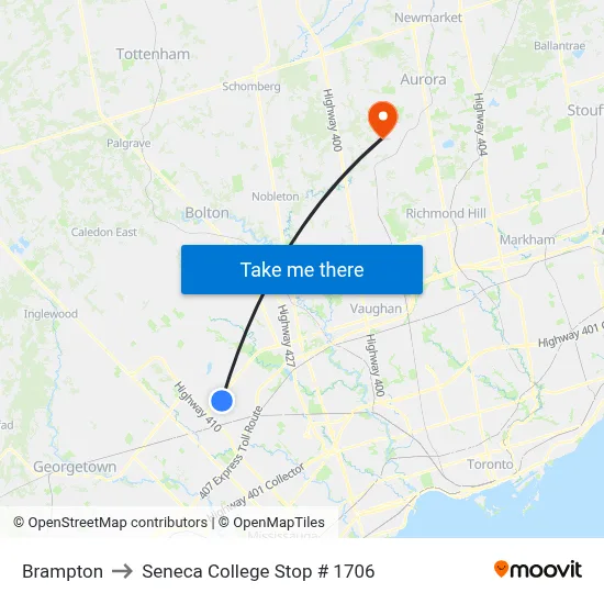 Brampton to Seneca College Stop # 1706 map