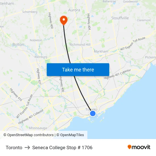 Toronto to Seneca College Stop # 1706 map