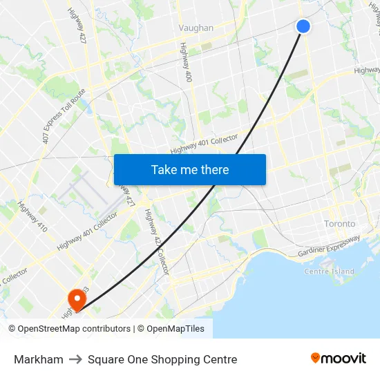 Markham to Square One Shopping Centre map