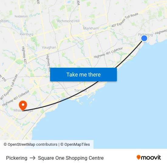 Pickering to Square One Shopping Centre map