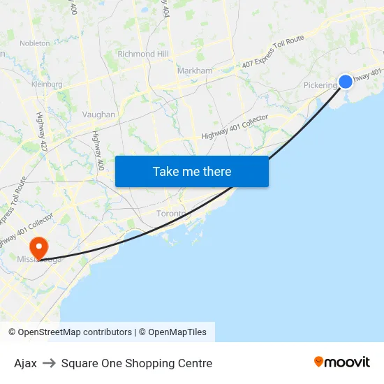 Ajax to Square One Shopping Centre map