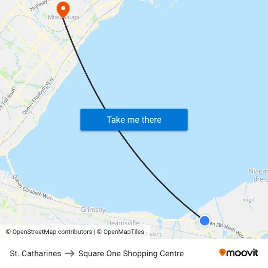 St. Catharines to Square One Shopping Centre map