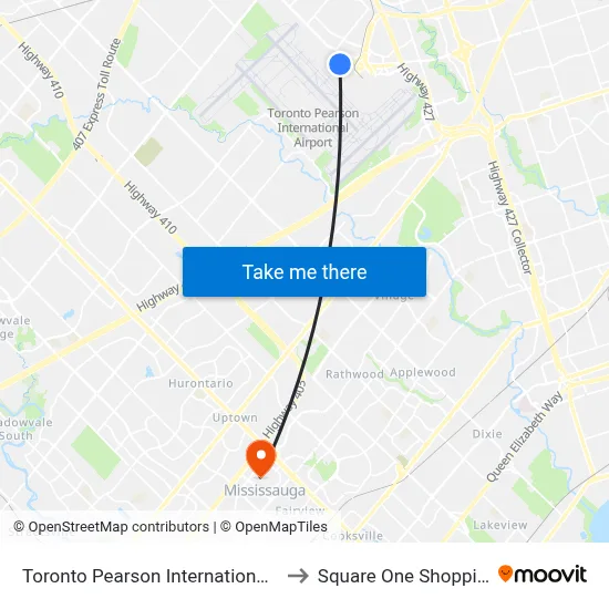 Toronto Pearson International Airport (Yyz) to Square One Shopping Centre map