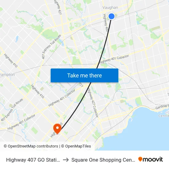 Highway 407 GO Station to Square One Shopping Centre map