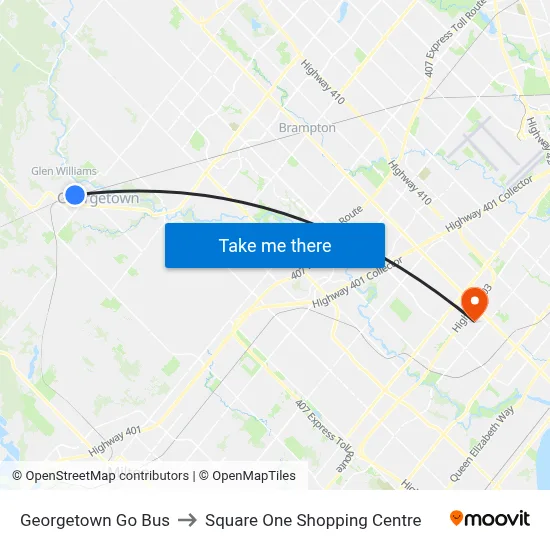 Georgetown Go Bus to Square One Shopping Centre map
