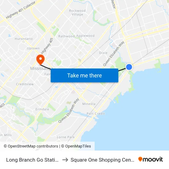 Long Branch Go Station to Square One Shopping Centre map
