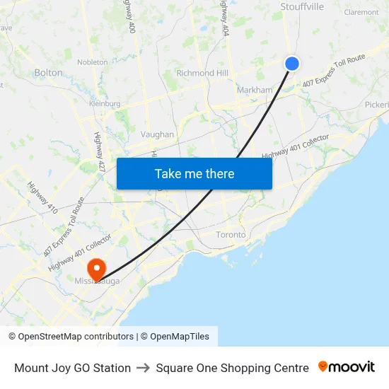 Mount Joy GO Station to Square One Shopping Centre map