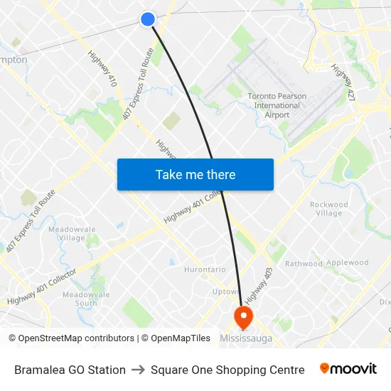 Bramalea GO Station to Square One Shopping Centre map