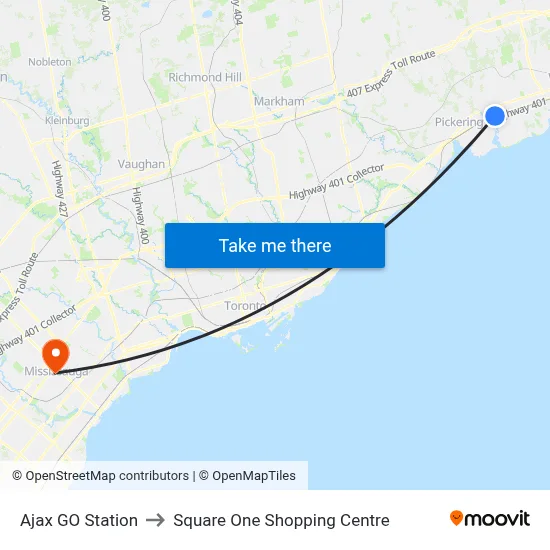 Ajax GO Station to Square One Shopping Centre map