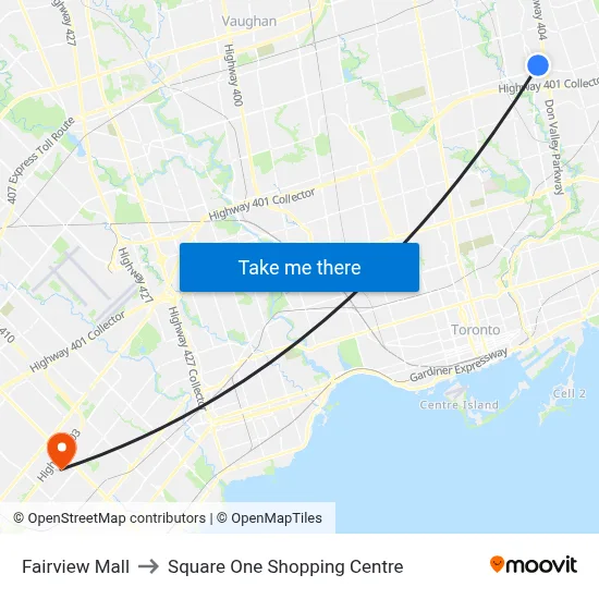 Fairview Mall to Square One Shopping Centre map