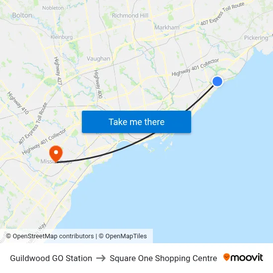 Guildwood GO Station to Square One Shopping Centre map