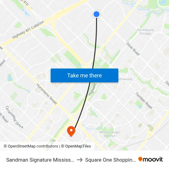 Sandman Signature Mississauga Hotel to Square One Shopping Centre map