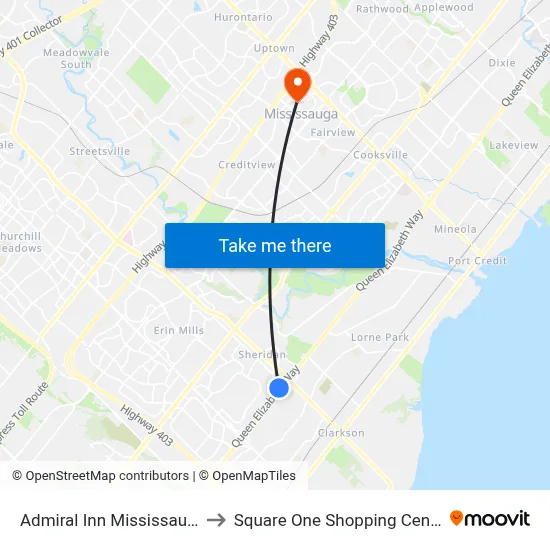 Admiral Inn Mississauga to Square One Shopping Centre map