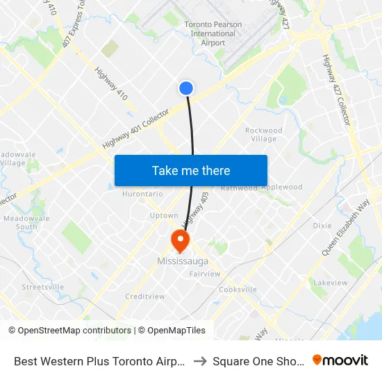 Best Western Plus Toronto Airport Hotel Mississauga to Square One Shopping Centre map