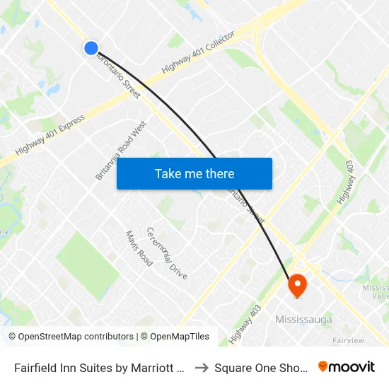 Fairfield Inn Suites by Marriott Toronto Mississauga to Square One Shopping Centre map