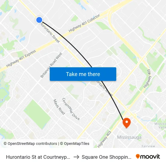 Hurontario St at Courtneypark Dr NB to Square One Shopping Centre map